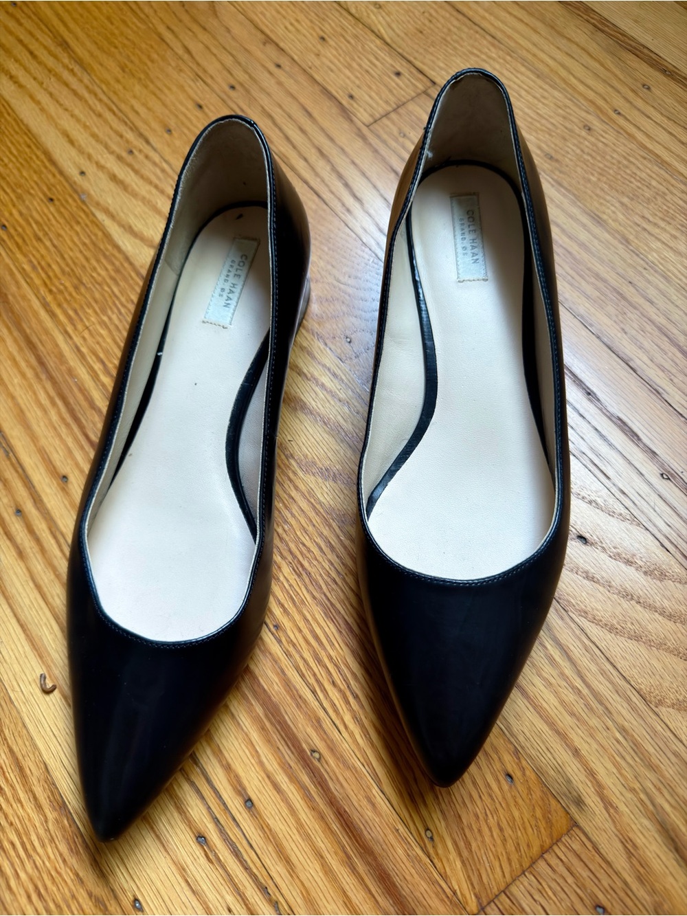 Cole Haan Black Pointed Toe Leather Flats